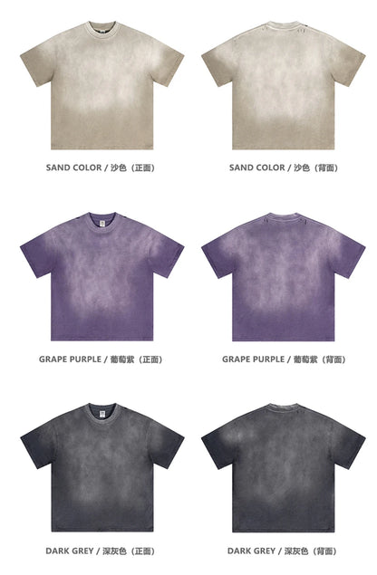 ZODF 2024 Summer Men Washed Gradient T-Shirts Unisex Women Distressed 250gsm Cotton T Shirt Brand Tees Streetwears HY0814