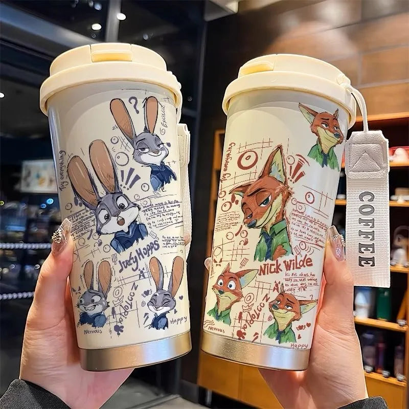 Disney Zootopia Coffee Mug Judy Nick 520ML 304 Stainless Insulated Cup Cartoon Thermos Cup Kids Student Water Cup Holiday Gift