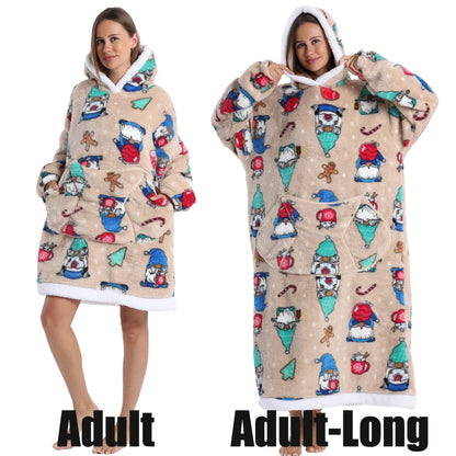 Short/Long Wearable Blankets Christmas Hoodies Winter Flannel Hooded Blanket with Full Sleeves Men Women Warm Adult TV Blanket