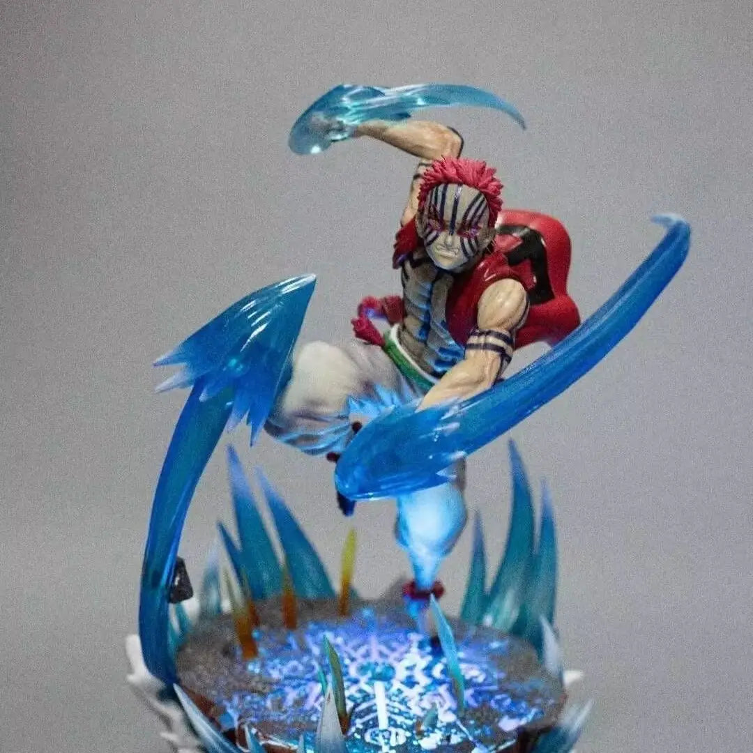 Demon Slayer Anime Agatsuma Zenitsu Figure Akaza Hakuji Figurine With Light Gk Statue Model Collection Room Decora Desk Toy Gift