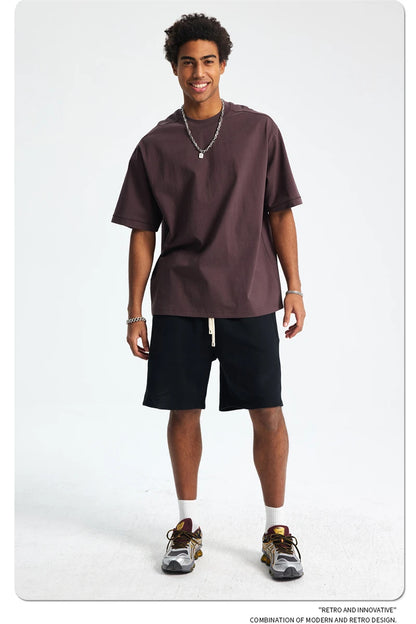 ZODF Trendy 2025 Men 275gsm Cotton T-Shirts Unisex Summer Patchwork Solid O Neck T Shirt Brand Tees HY1045