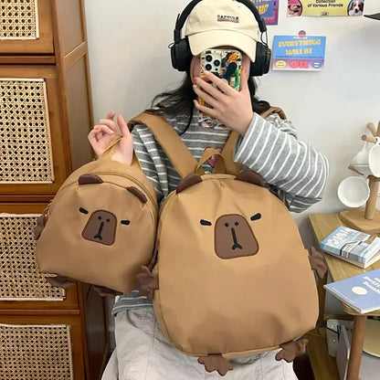 Kawaii Capybara Nylon School Bag Laptop Backpack Cartoon Children's Backpack Travel Casual Book Bags Large Capacity Backpack