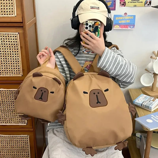 Kawaii Capybara Nylon School Bag Laptop Backpack Cartoon Children's Backpack Travel Casual Book Bags Large Capacity Backpack