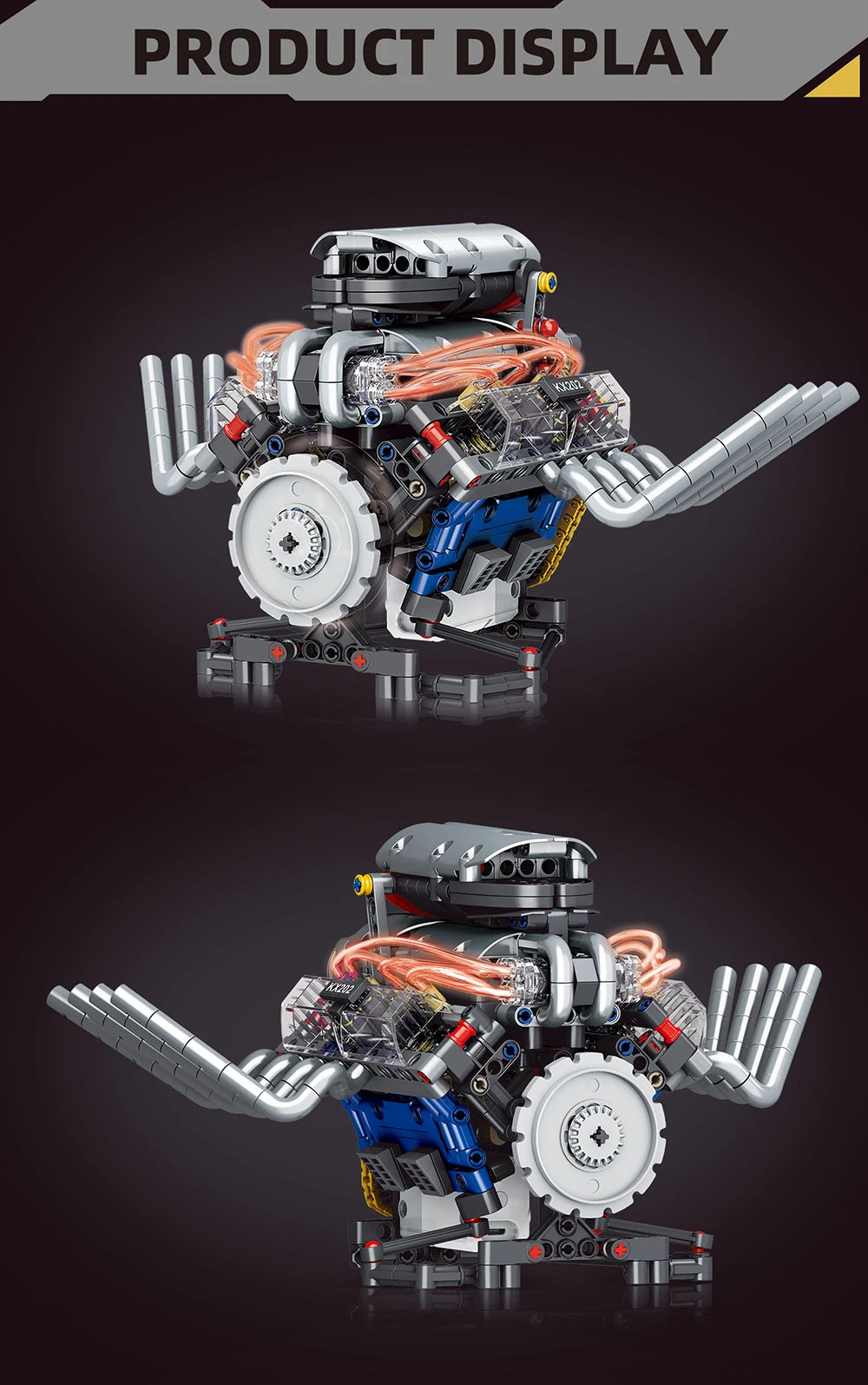 NEW Creative V8 Engine Model Set Building Block Technical Cars With LED Light Assembly Bricks Toys Decor Kids Christmas Gifts
