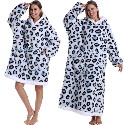 Winter Hoodies Women Men Clothes Blue Leopard Sweatshirt Korean Style Pullover Fleece Giant Oversized Blanket with Long Sleeves