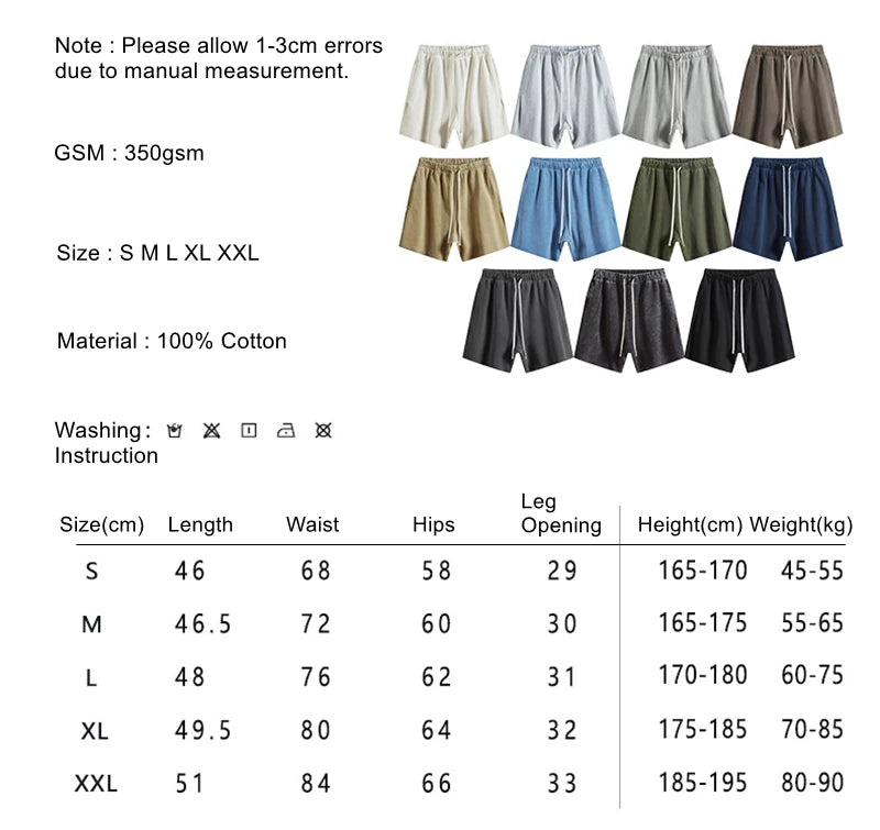 ZODF New Summer Men Retro Washed Shorts Unisex Drawstring Loose Edge 420gsm Solid Knee Length Cotton Pants Streetwears HY0589