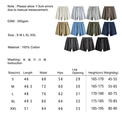 ZODF New Summer Men Retro Washed Shorts Unisex Drawstring Loose Edge 420gsm Solid Knee Length Cotton Pants Streetwears HY0589