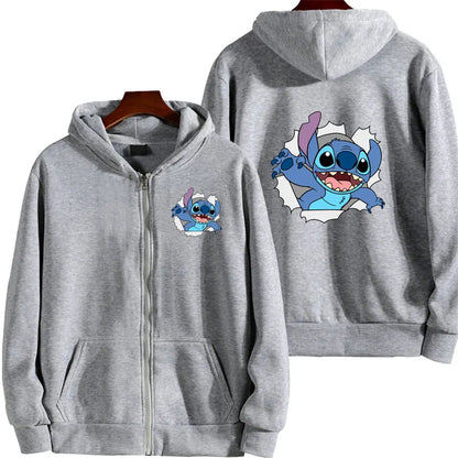 Disney Cute Princess Costume Star and Stitch Women's Oversized Jacket Zipper Hoodie Ladies Winter Warm Loose Outerwear Clothing