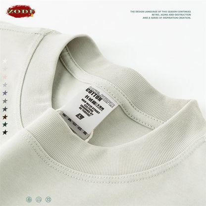 ZODF New 2025 Men Basic Solid 255gsm Cotton T-Shirts Unisex Loose Breathable Comfortable T Shirt Brand Clothes HY0973