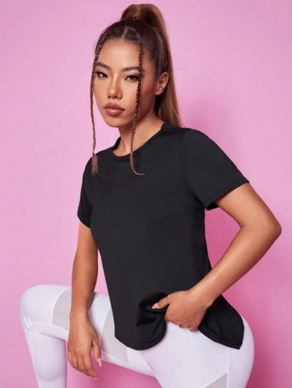 Women’s Summer Yoga T-Shirt Short Sleeve Breathable Quick Dry Mesh Back Fitness Top Loose Fit