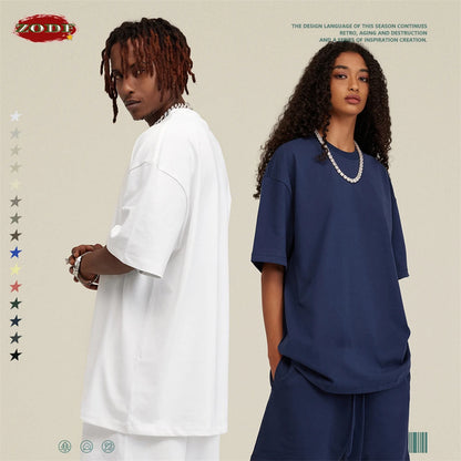 ZODF New 2025 Heavy Weight 305gsm Solid Cotton T Shirts For Men Unisex Summer Oversized Noshrink Basic T-Shirt Brand Tops HY0475