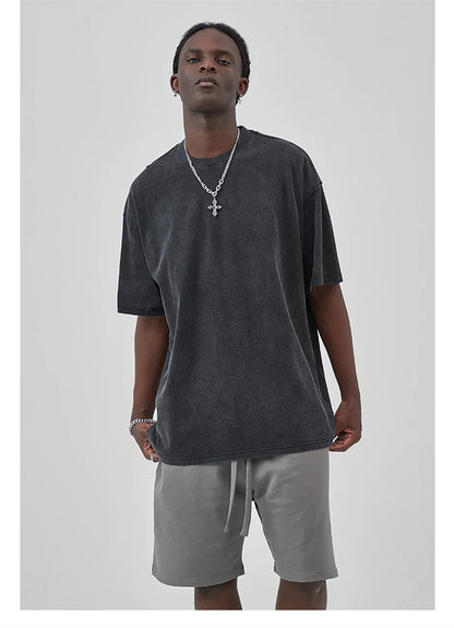 ZODF New Spring Summer Washed Cotton Solid T Shirts For Men Unisex High Street Loose Edge Oversized Noshrink T-Shirt Tee HY0465