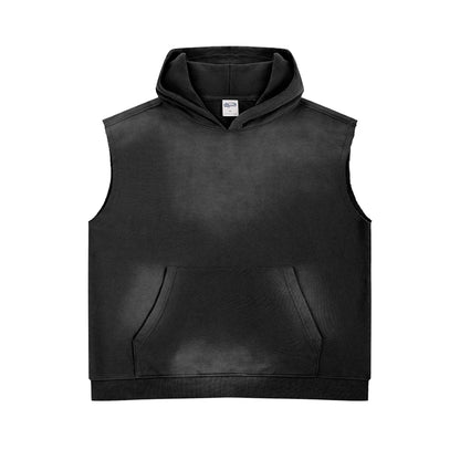 ZODF Summer Autumn Man Washed Sleeveless Hoodies For Men Unisex Loose Edge Distressed 380gsm Cotton Hooded Pullovers HY1097