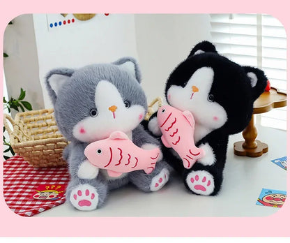 45cm Kawaii Stuffed Toys Lace Scarf Cat Plush Doll Fluffy Soft Cat Baby Doll Cute Cartoon Cat Stuffed Toy Home Decor Kid Gifts