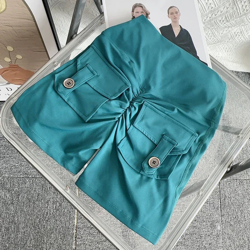 Nude High Waist Peach Butt Sport With Pocket Yoga Shorts Leggings Quick Drying Gym Training  Cycling Outdoor sports Shorts