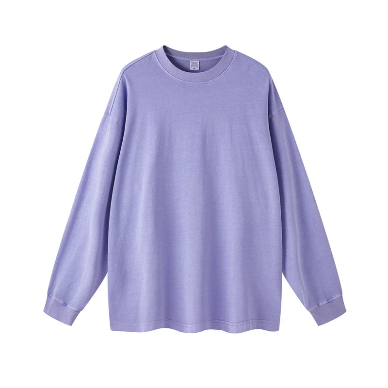 ZODF New Autumn Men's 260gsm 100% Cotton T Shirts Unisex Retro High Street Loose Washed Solid Tees Streetwears HY0376