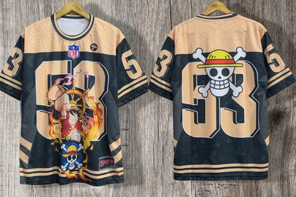 2526 New Bandai Anime One Piece Luffy Summer Jersey T-shirt Oversized 3D Adult and Children's Multifunctional Top Christmas