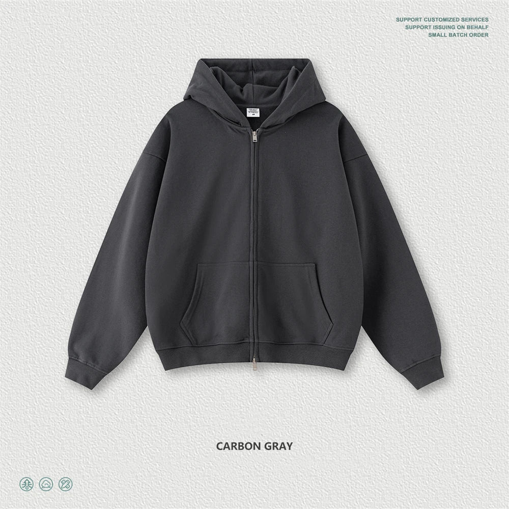 ZODF Trendy 2025 Heavy Weight 445gsm Zipper Hoodies For Man Unisex Casual Zip-up Hooded SweatShirts Coats HY1102