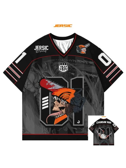 01 Jersey Chainsaw Man Anime Series Jersey Korean Style Kpop Baseball Hockey Oversize T-shirt Anime Daily Unisex Tops Tee