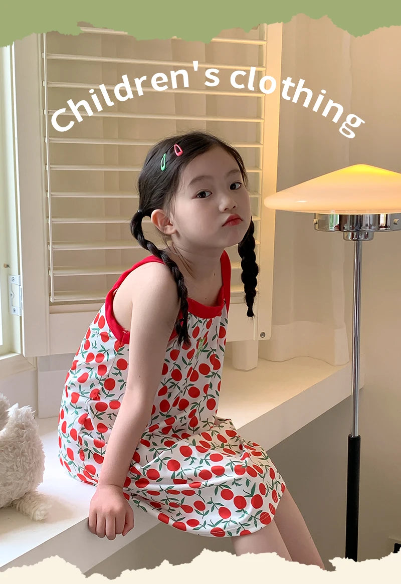 Kids Girls Nightgown Cartoon Nightdress Girl Sleepwear Nightie Summer Sleeveless Floral Print Cats Nightwear Children Clothes