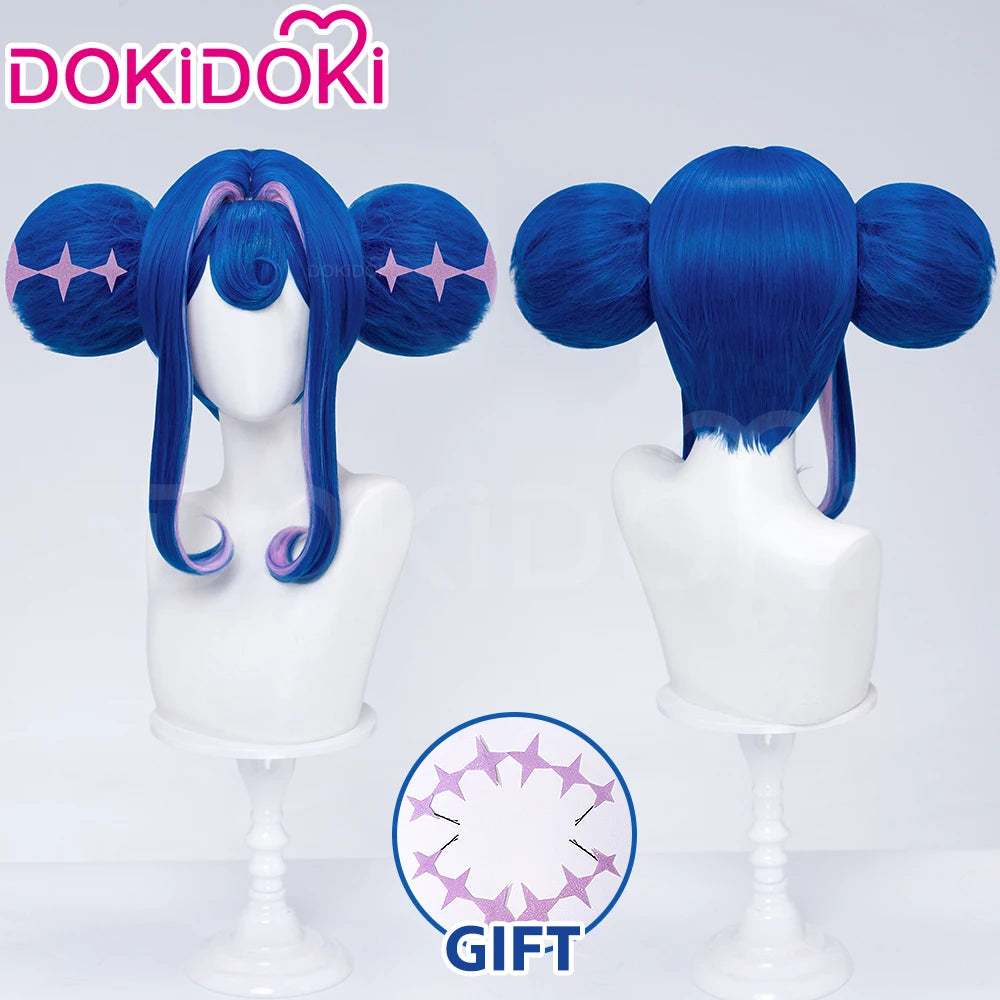 IN STOCK Guinevere Olivia Wig Anime Cosplay DokiDoki Blue Hair Knights Cosplay Double Buns Hight Heat Resistant Free Wig Cap