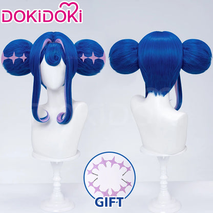 IN STOCK Guinevere Olivia Wig Anime Cosplay DokiDoki Blue Hair Knights Cosplay Double Buns Hight Heat Resistant Free Wig Cap