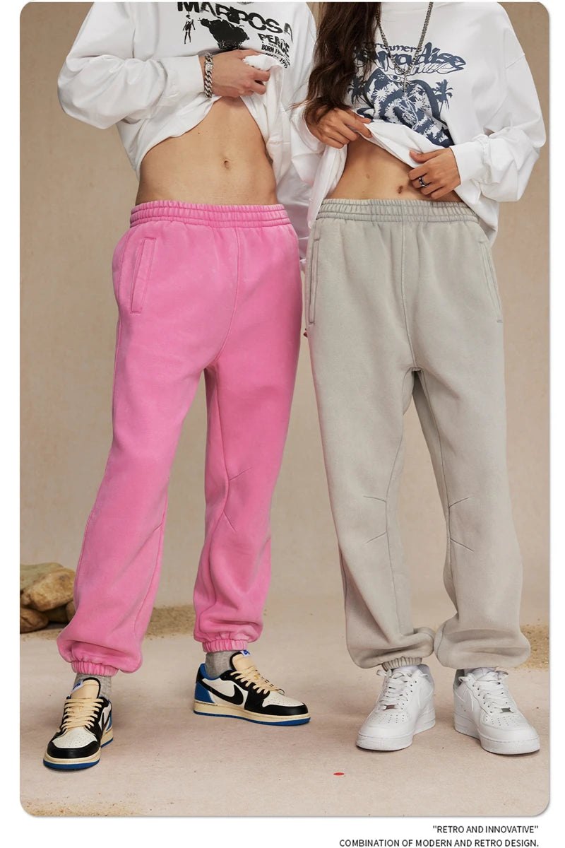 ZODF Retro Winter 360gsm Batik Washed Fleece Sweatpants Unisex Loose Drawstring Warm Joggers HY0714