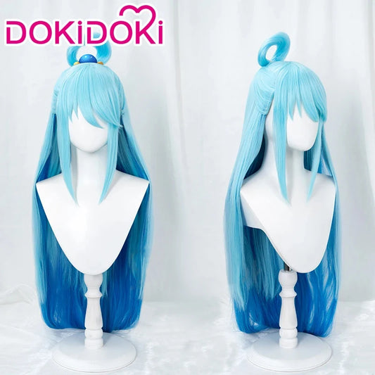 IN STOCK Aquaa Wig Anime Cosplay Wig DokiDoki Aquaa Costplay Women Long Blue Hair High Heat Resistant Free Wig Cap
