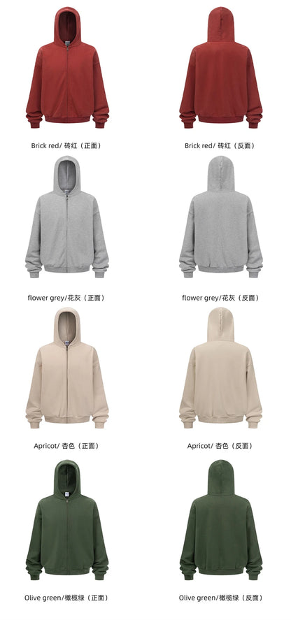 ZODF Trendy Winter Man Warm 430gsm Fleece Zipper Hoodies Unisex Solid Loose Zip-Up Hooded Coats Brand Outfit HY1130