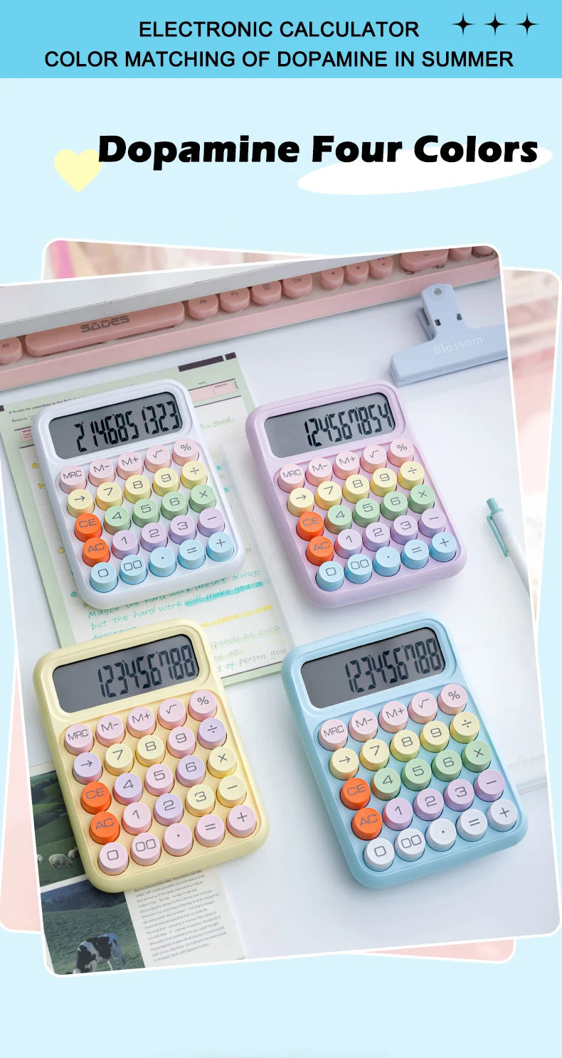 Keyboard Calculator Office 12-digit Mechanical Buttons Calculator Cute Candy Color School Supplies Students/Finance Stationery