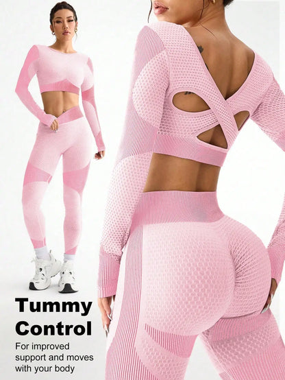 2pcs Women’s Seamless Breathable Sports Yoga Running Fitness Suit