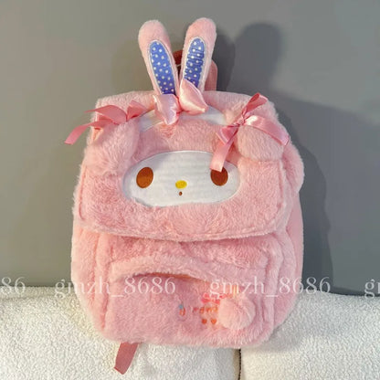 Sanrio Cartoon Backpack For Girl Women My Melody Sweet Piano Lovely Schoolbag Japanese Style Casual Large Capacity Plush Bag