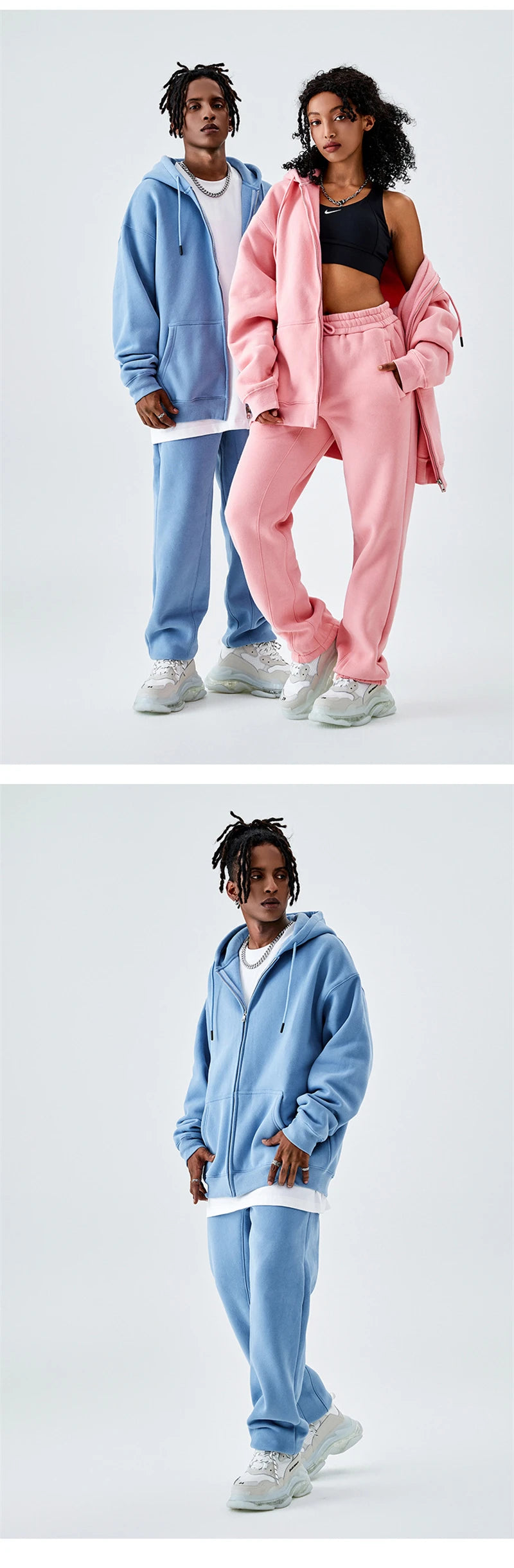 ZODF Basic Winter Men Fleece Zipper Hoodies Unisex Casual Loose 350gsm Warm Solid Hooded Sweatshirts Coats 18 Colors HY0726