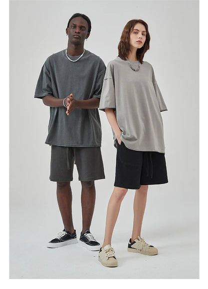 ZODF 2025 High Street Men Batik Washed Solid T Shirts Unisex Summer Loose Edge Noshrink 275gsm Cotton T-Shirt Streetwears HY0466