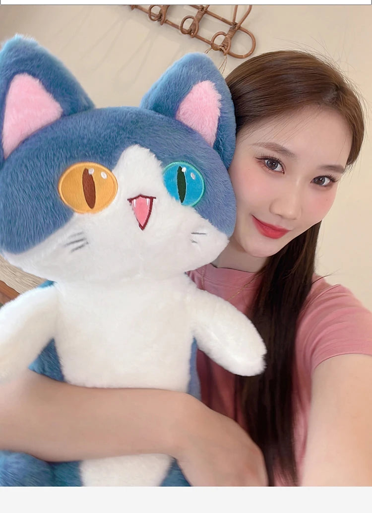135cm Different Pupil Shark Cat Doll Sleeps with Pillow Girl Sand Sculpture Plush Toy Male Long Striped Leg Clamping Stitch