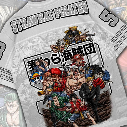 53 Jersey One Piece Strawhat Pirate Anime Y2k Korean Baseball Hockey T-shirt Fashion Streetwear Anime Daily Unisex Tops Tees