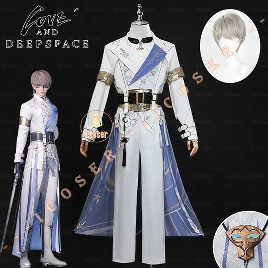 Love and Deepspace Xavier Lumiere Cosplay Costume Wig Shimmering Moonlight Uniform Earrings Halloween Party Women Men Carnival
