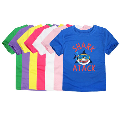 Boys Clothes Cotton Kids Toddlers 2 to 3 4 5 6 7 8 9 10 11 12 Years Dark Blue Shirt Short Shark Tops Designer Children Clothing