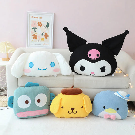 Sanrio Tuxedo Sam Kuromi Hangyodon Back Cushion Car pillow Thickened Corduroy Stuffed Anime Throw Pillow Sofa Home Decor