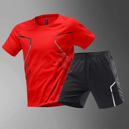 Chrlck Men’s Quick Drying Breathable Running and Hiking 2-Piece Outdoor Sports Set