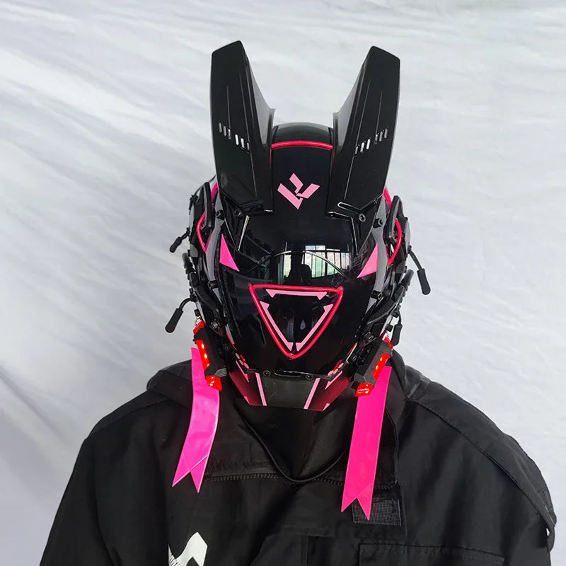 Cyberpunk Helmet Cosplay Dreadlocks Cool Mask With Led Light Shinobi Samurai Mask Braids Christmas Birthday Gift Dreads Wings