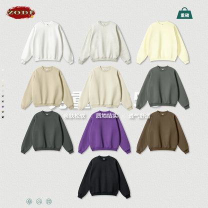 ZODF 2024 Winter Men 345gsm Fleece Sweatshirts Unisex Women Casual Loose Warm Solid O-Neck Pullovers Streetwears HY0865