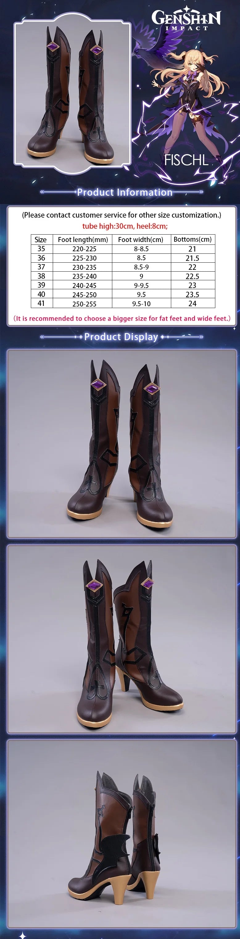 UWOWO Game Genshin Impact Fischl Cosplay Shoes Cosplay Boots Prinzessin der Verurteilung Costume Accessories Foots