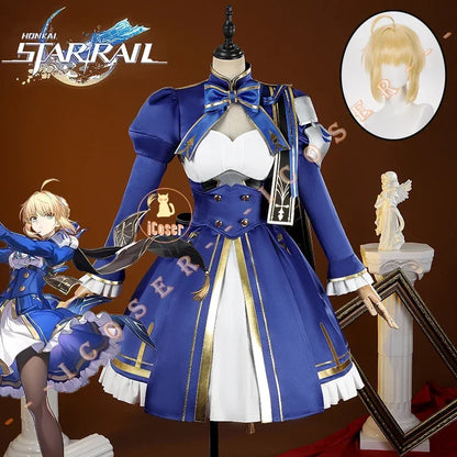 iCoser Honkai Star Rail Fate Saber Cosplay Costume Wig Dress Uniform Headwear Carnival Halloween Party Women Girls Props Gifts