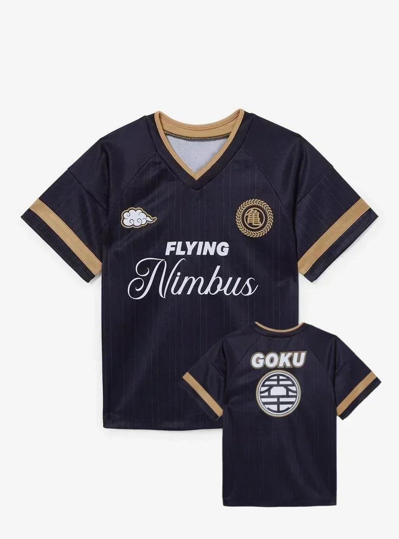 New Football Jerseys Japanese Anime Bandai Dragon Ball Goku Saiyan T-shirt Sporty Street Loose for Men and Children Christmas