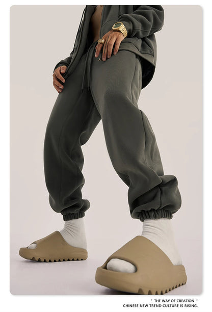 ZODF Unisex 345gsm Fleece Sweatpants Loose Fit Retro Hip Hop Winter Joggers HY0005