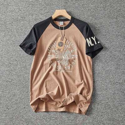 Summer New American Retro Short-sleeved O-neck Letter Printed T-shirt Men's Fashion Simple 100% Cotton Washed Casual Sport Tops