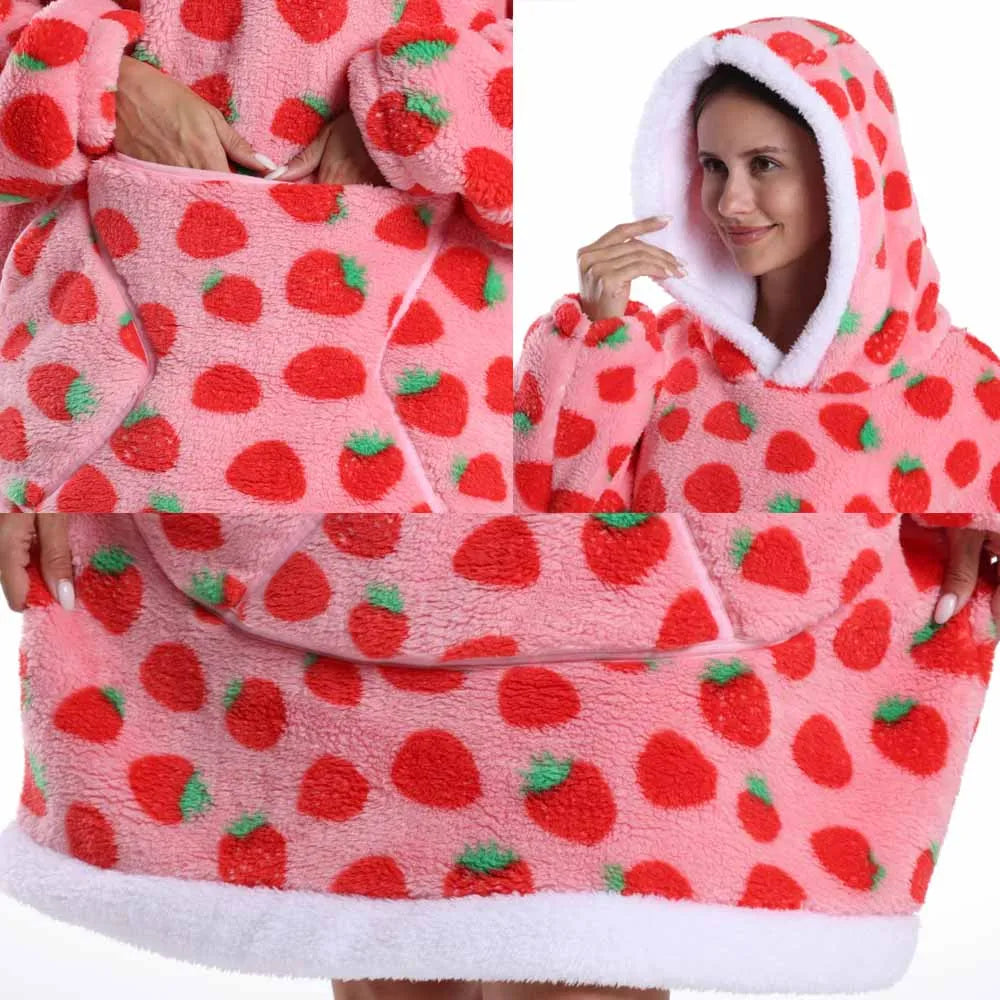 Short/Long Wearable Blankets Christmas Hoodies Winter Flannel Hooded Blanket with Full Sleeves Men Women Warm Adult TV Blanket