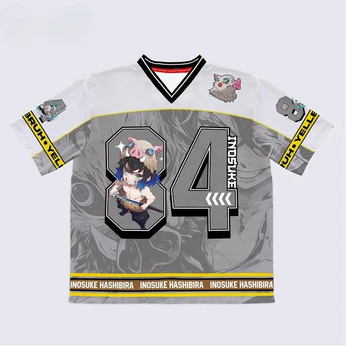 Demon Slayer Hashibira Inosuke Anime Series Number 84 Jersey Oversize Kpop Baseball Hockey Outfit T-shirt Daily Unisex Tops Tees
