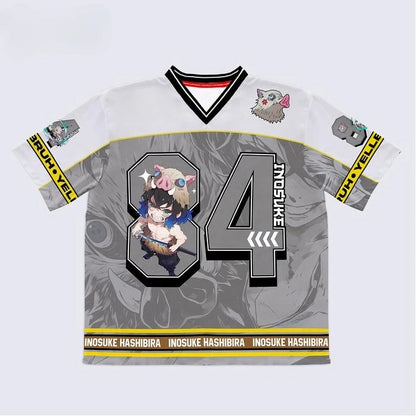 Demon Slayer Hashibira Inosuke Anime Series Number 84 Jersey Oversize Kpop Baseball Hockey Outfit T-shirt Daily Unisex Tops Tees
